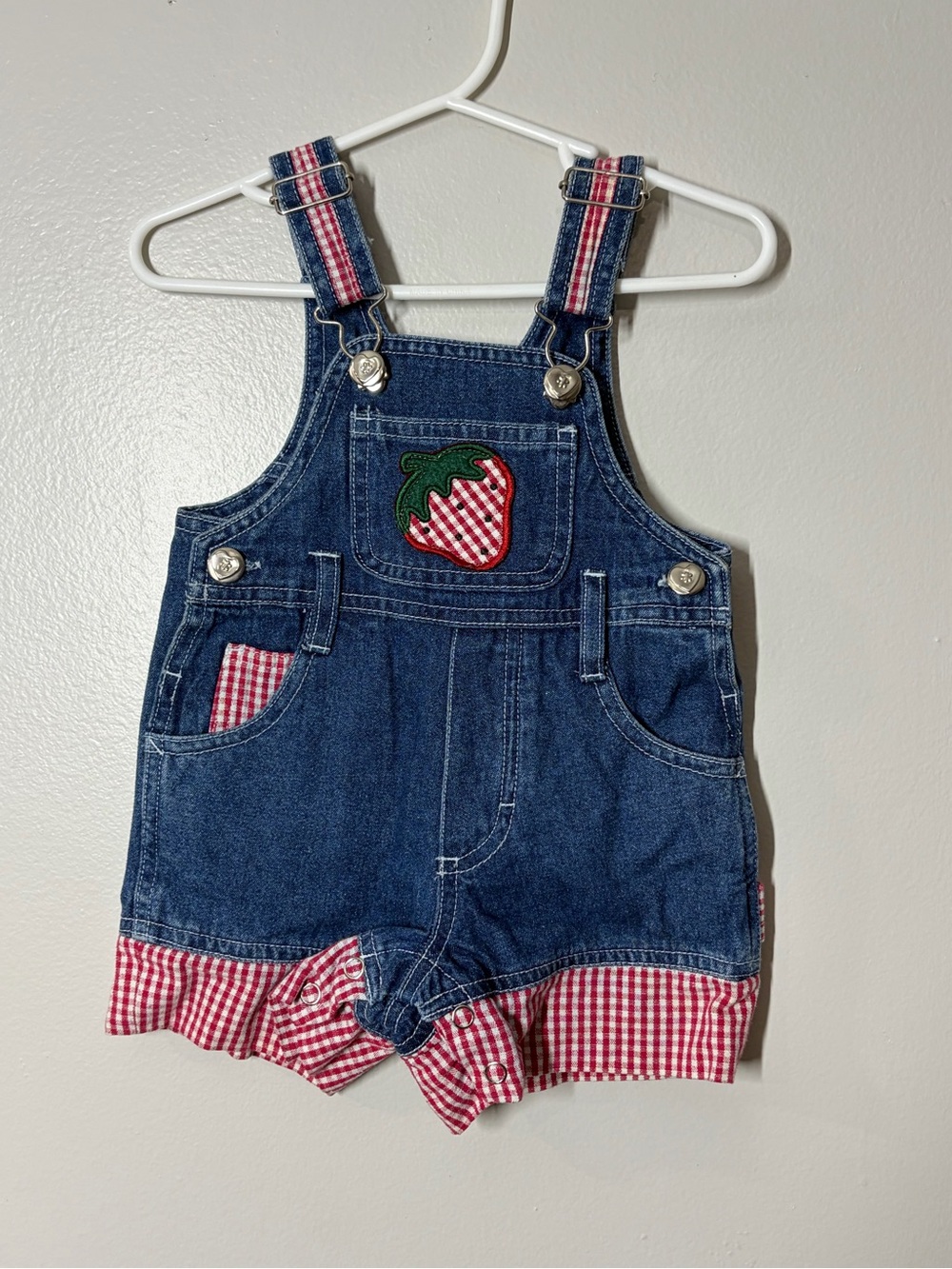 Vintage Denim Strawberry Patch Girls' Shortalls - size 0-3 months